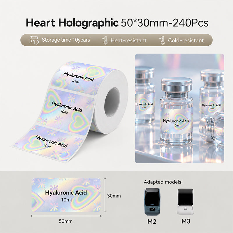Niimbot M2_H/M3 50*30mm 240pcs Heart Hologram Thermal Transfer Labels