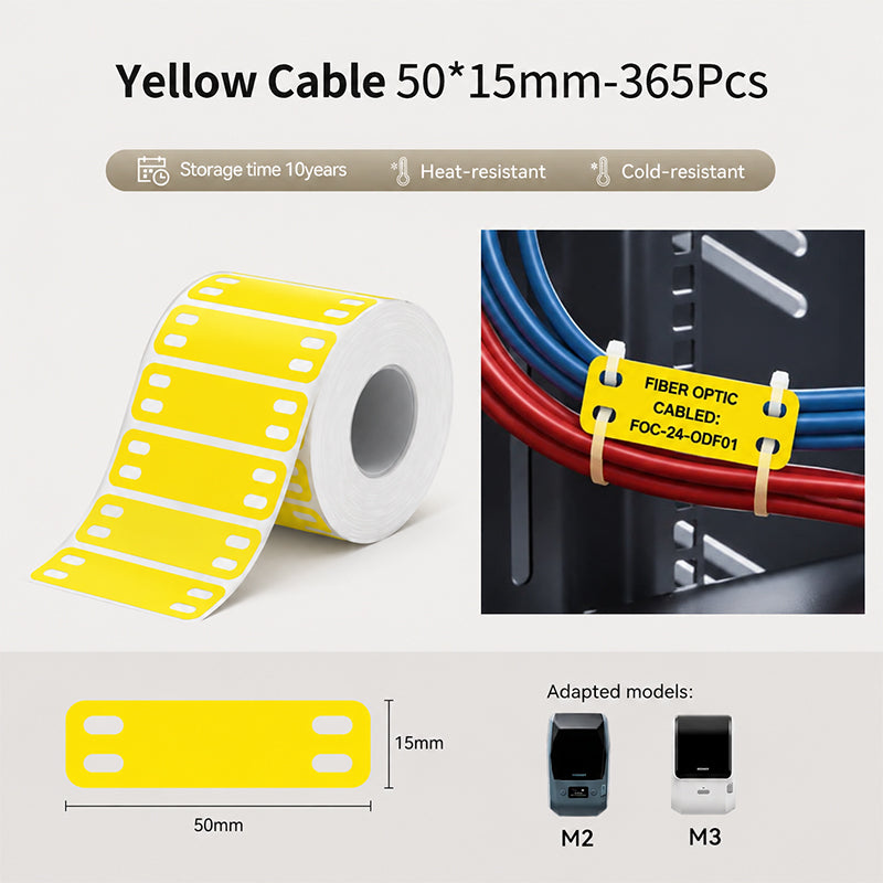 Niimbot M2_H/M3 50*15mm 365Pcs Yellow Cable Thermal Transfer Labels