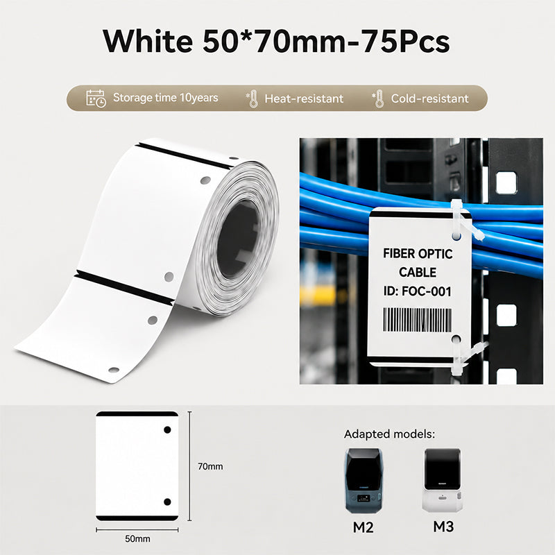 Niimbot M2_H/M3 50*70mm 75Pcs White High-Density Tag Thermal Transfer Labels