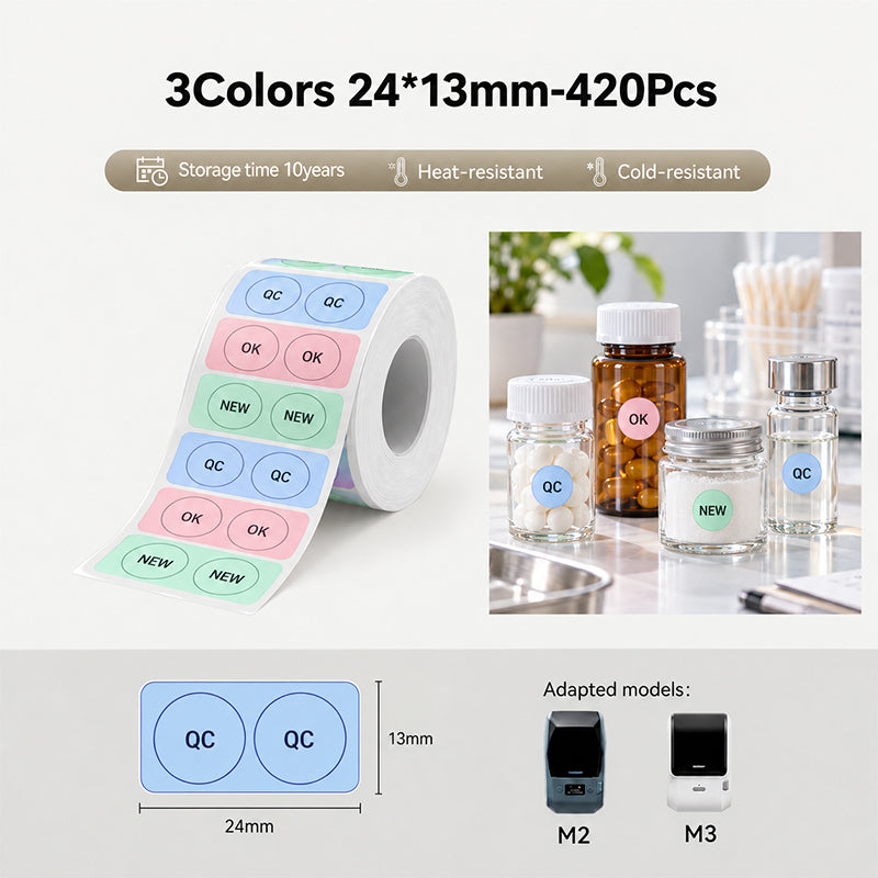 Niimbot M2_H/M3 24*13mm 420pcs Round 3 Colors Thermal Transfer Labels