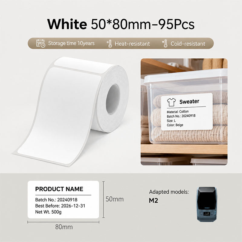 Niimbot M2_H/M3 50*80mm 95Pcs White Thermal Transfer Label