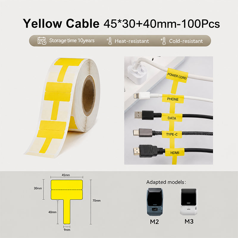 Niimbot M2_H/M3 45*30+40mm 85Pcs Yellow Cable Thermal Transfer Labels
