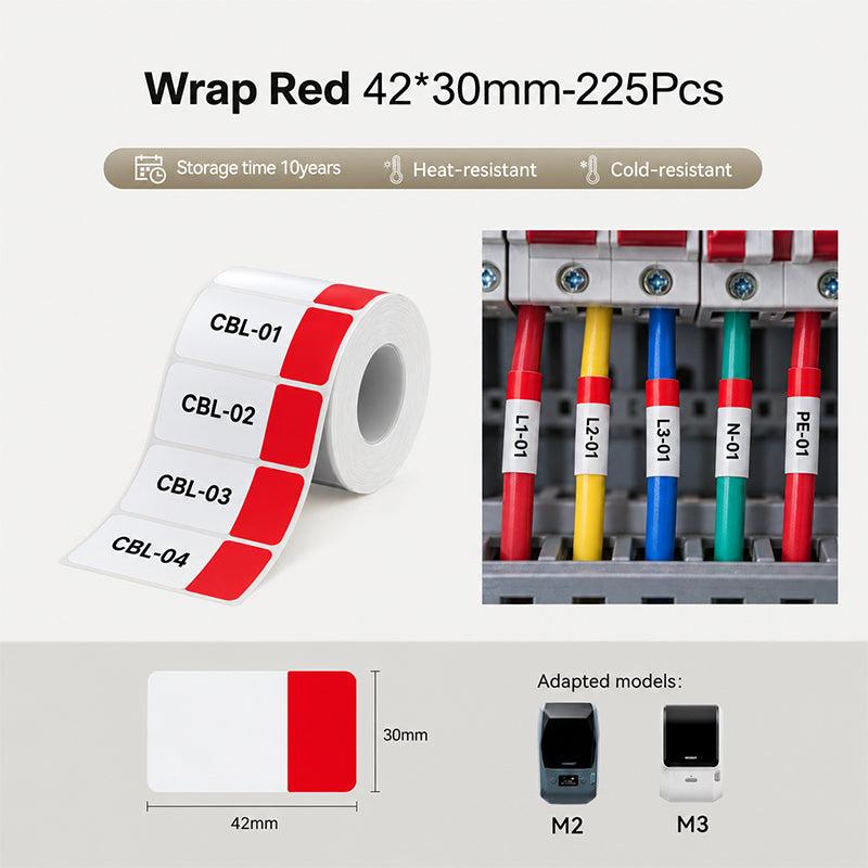 Niimbot M2_H/M3 42*30mm 225pcs Wrap Red Thermal Transfer Labels