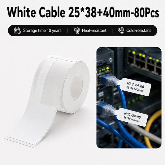 Niimbot M2_H/M3 25*38+40mm 80Pcs White Cable Thermal Transfer Labels