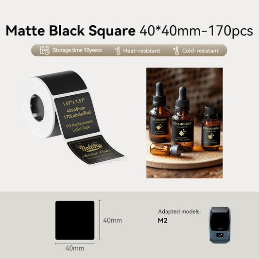 Niimbot M2 Gold Ribbon + 40x40mm Matte Black Labels 170pcs | Hot Stamping Effect