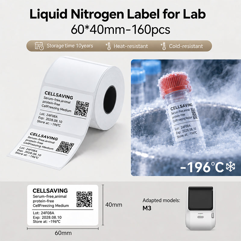 Niimbot M3 60*40mm 160Pcs White Liquid Nitrogen Thermal Transfer Label For Lab