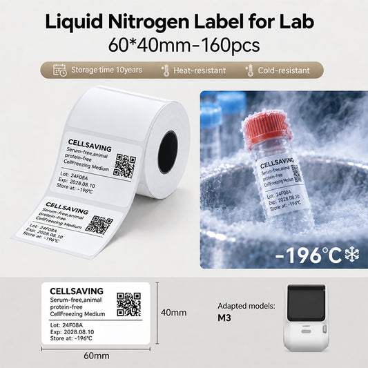 Niimbot M3 60*40mm 160Pcs White Liquid Nitrogen Thermal Transfer Label For Lab
