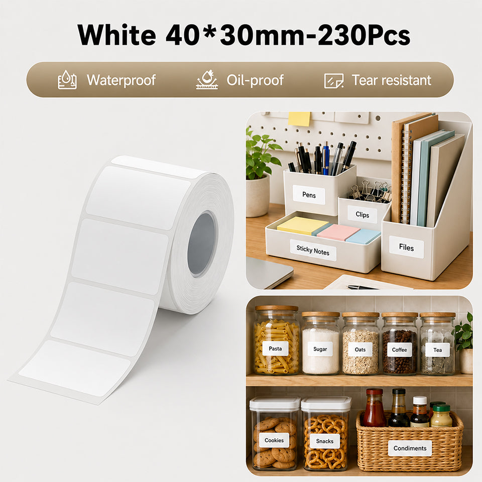 Niimbot B21/B3S/B1/B31/B4/B21 Pro/B2 Pro/B1 Pro 40*30mm 230Pcs White Strong Adhesion Thermal Labels