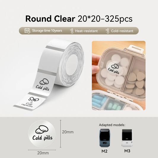 Niimbot M2/M3 20*20mm 325pcs Round Clear Thermal Transfer Labels