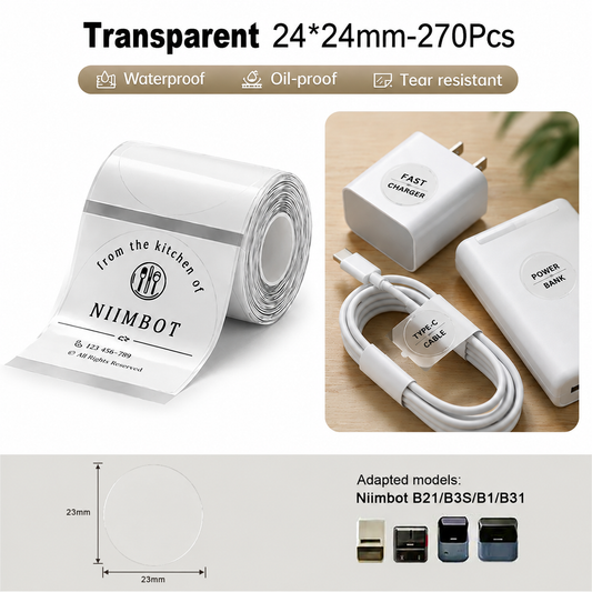 Niimbot B21/B3S/B1/B31 24*24mm 270Pcs Transparent Thermal Label