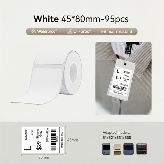 Niimbot B21/B3S/B1/B31 Label Tape 45*80mm 95Pcs White Thermal Label