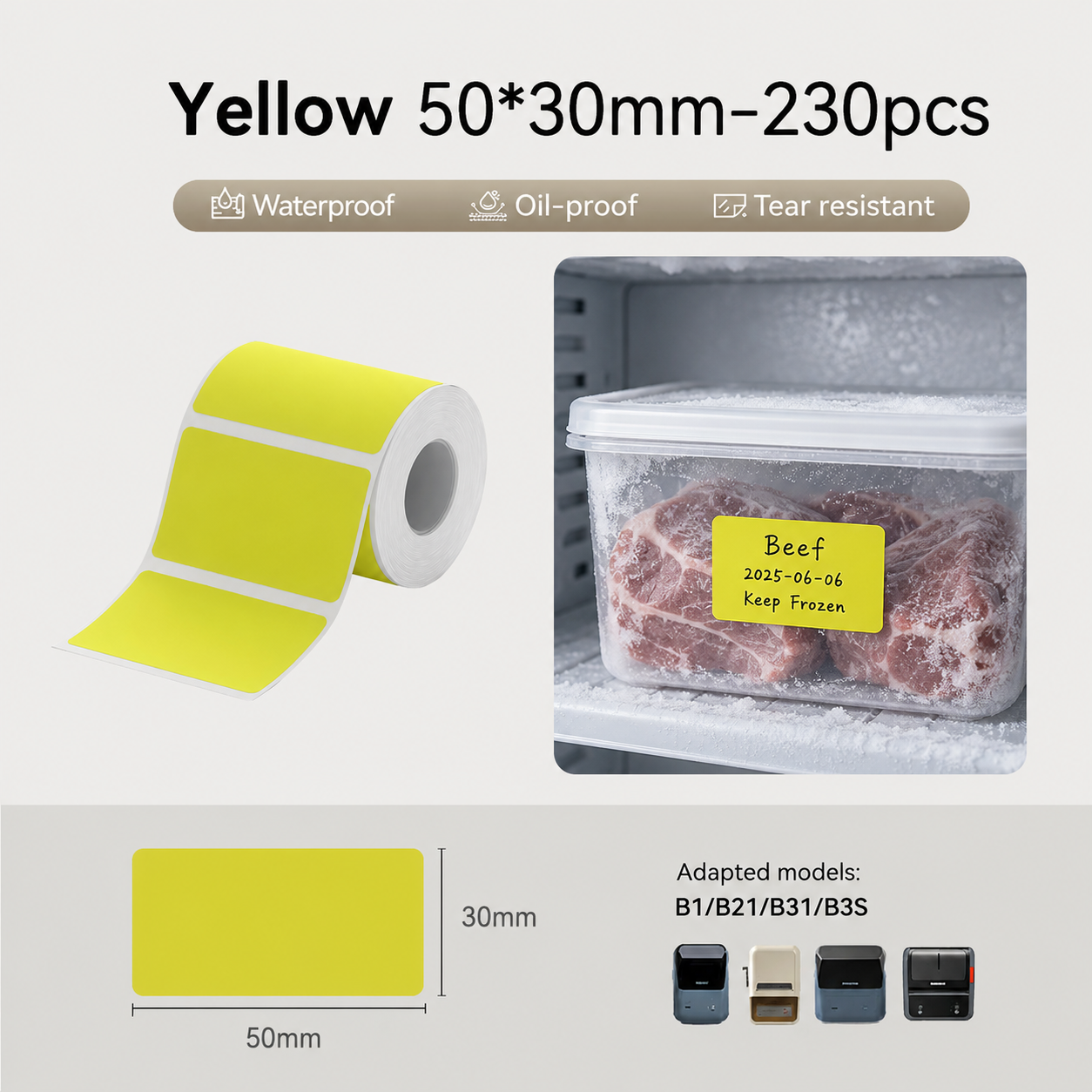 Niimbot B21/B1/B3S/B31 50*30mm 230Pcs Yellow Freezer Thermal Labels