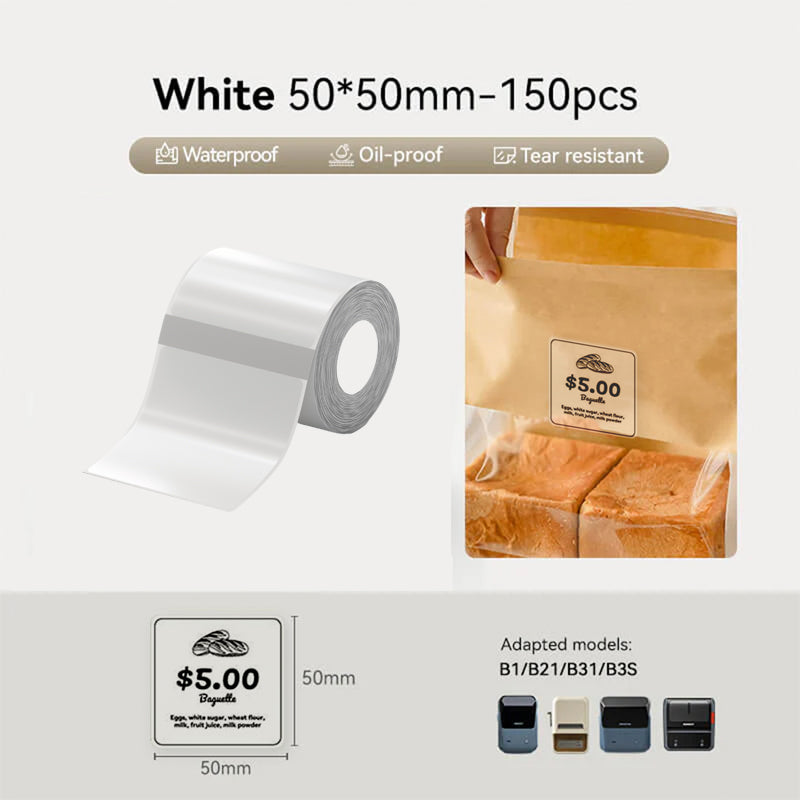 Niimbot B21/B3S/B1/B31 50*50mm 150Pcs Transparent Thermal Labels