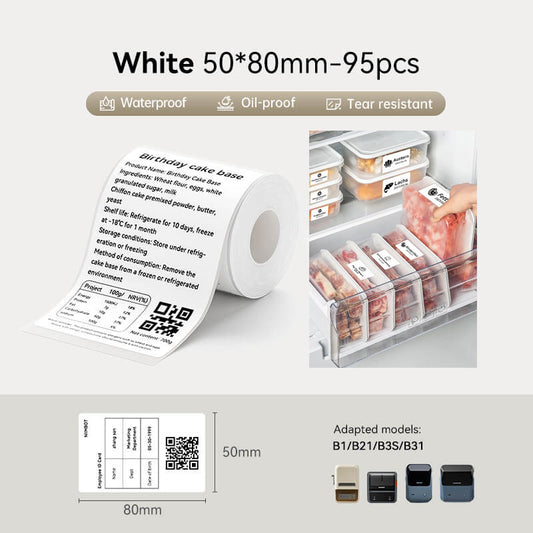 Niimbot B21/B3S/B1/B31 50*80mm 95Pcs Waterproof Freezer Thermal Labels
