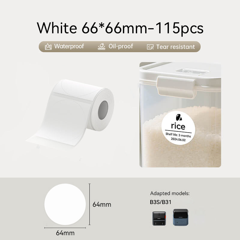 Niimbot B3S/B31 66*66mm 115Pcs White Round Label Printing Paper