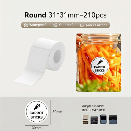 Niimbot B21/B3S/B1/B31 31*31mm 210Pcs Round White Thermal Labels