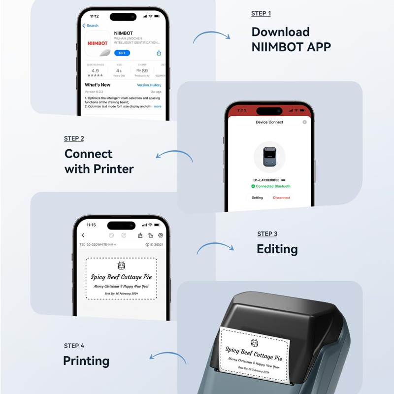 Niimbot B1 Portable 2-Inch Bluetooth Thermal Label Printer For Boutique Price Tags & Kitchen Pantry Labels