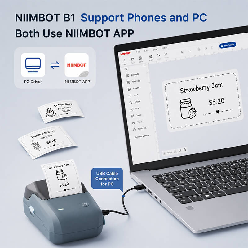 Niimbot B1 Portable 2-Inch Bluetooth Thermal Label Printer For Boutique Price Tags & Kitchen Pantry Labels