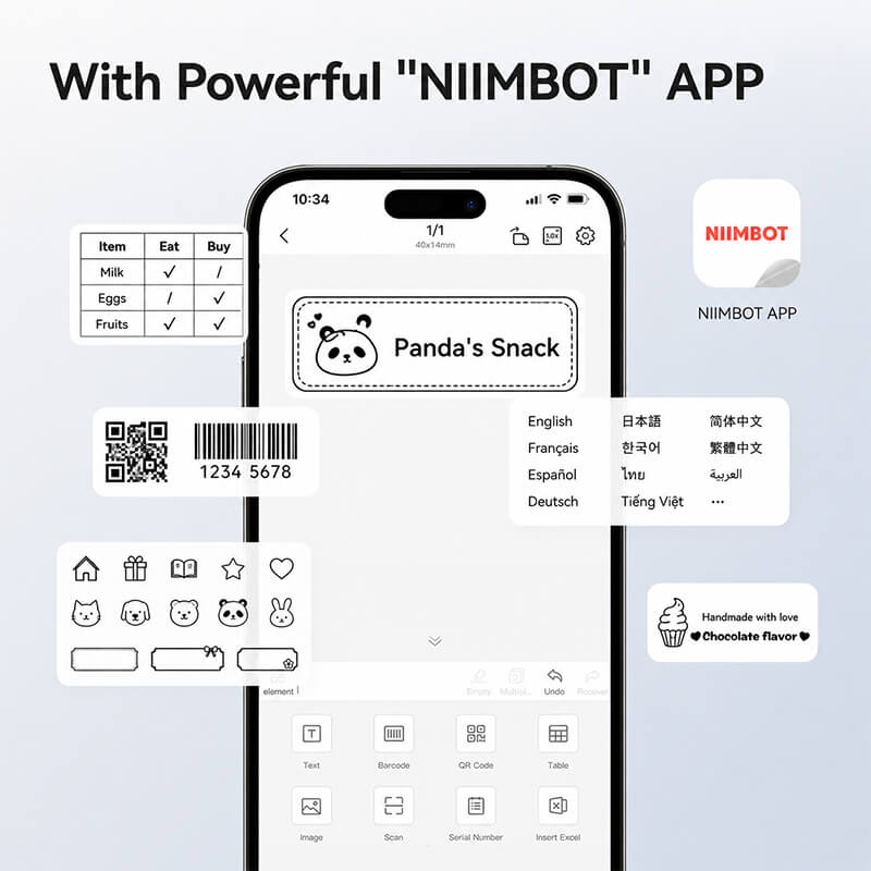 Niimbot B1 Portable 2-Inch Bluetooth Thermal Label Printer For Boutique Price Tags & Kitchen Pantry Labels
