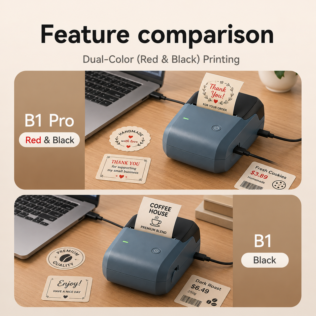 NIIMBOT B1 Pro 300 DPI Bluetooth Thermal Label Printer Red & Black Printing for Home Office & Small Business