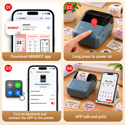 NIIMBOT B1 Pro 300 DPI Bluetooth Thermal Label Printer Red & Black Printing for Home Office & Small Business