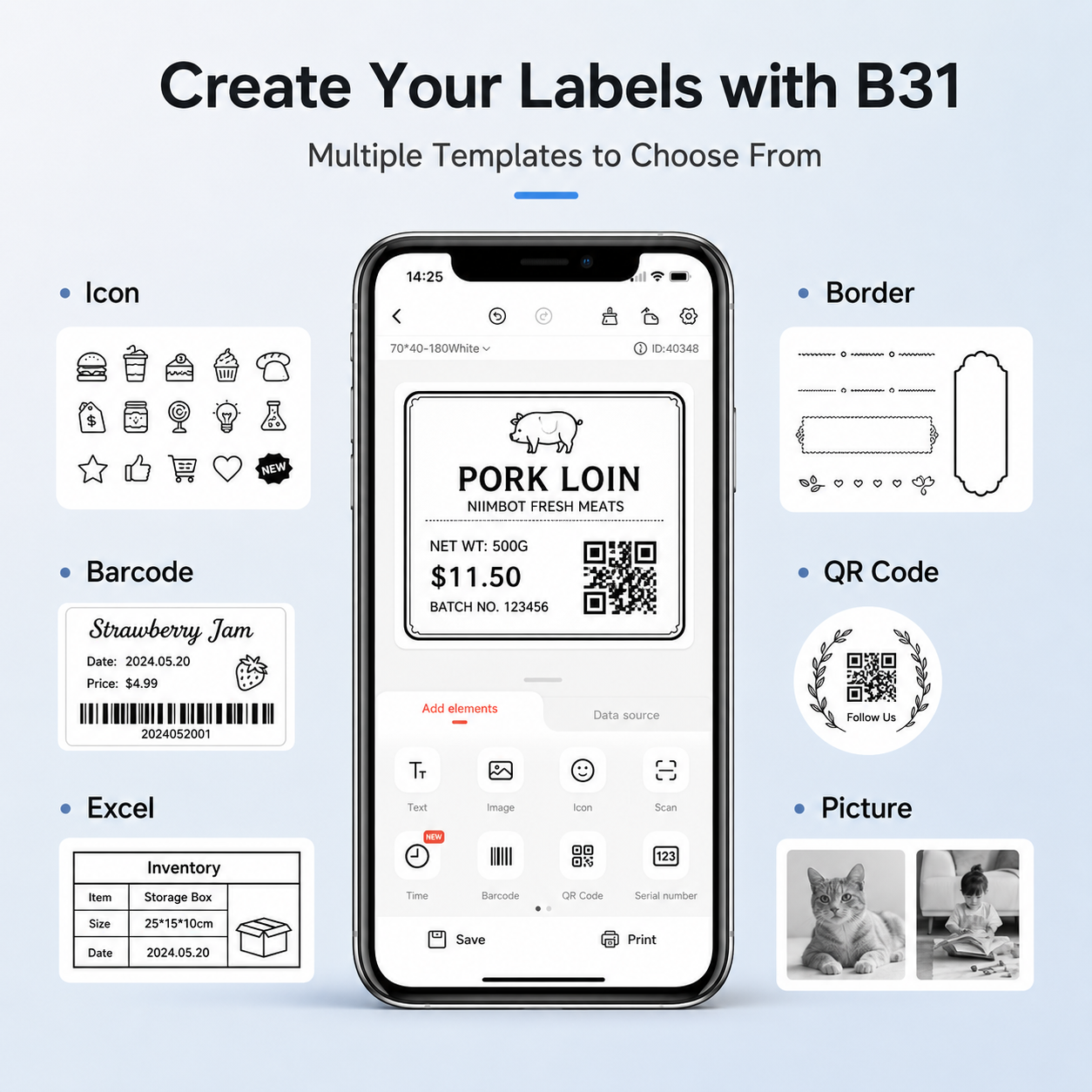 Niimbot B31 Thermal Label Printer Multicolor Maker for Small Business, Kitchen Organization & Shipping Labels