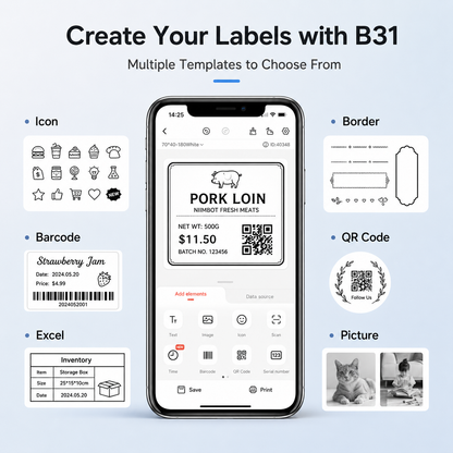 Niimbot B31 Thermal Label Printer Multicolor Maker for Small Business, Kitchen Organization & Shipping Labels