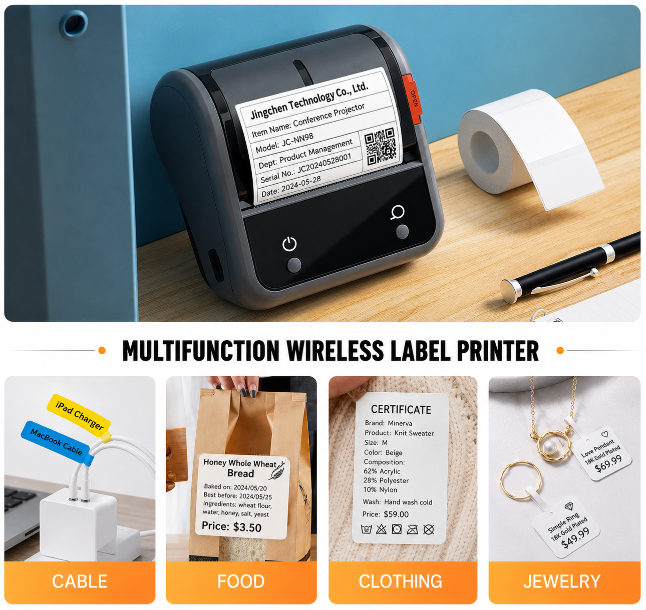 NIIMBOT B3S_P Thermal Label Maker Bluetooth & PC Connected, for Clothing, Receipt Printing, Barcode, Shipping
