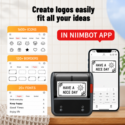 NIIMBOT B3S_P Thermal Label Maker Bluetooth & PC Connected, for Clothing, Receipt Printing, Barcode, Shipping