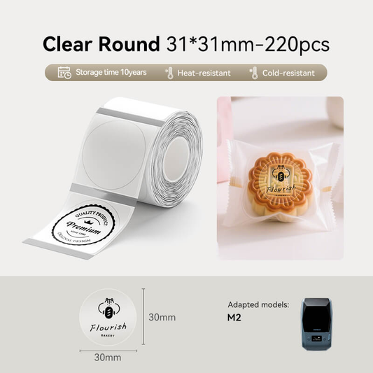 3 Rolls - Niimbot M2/M3 31*31mm 220Pcs Transparent Thermal Transfer Labels