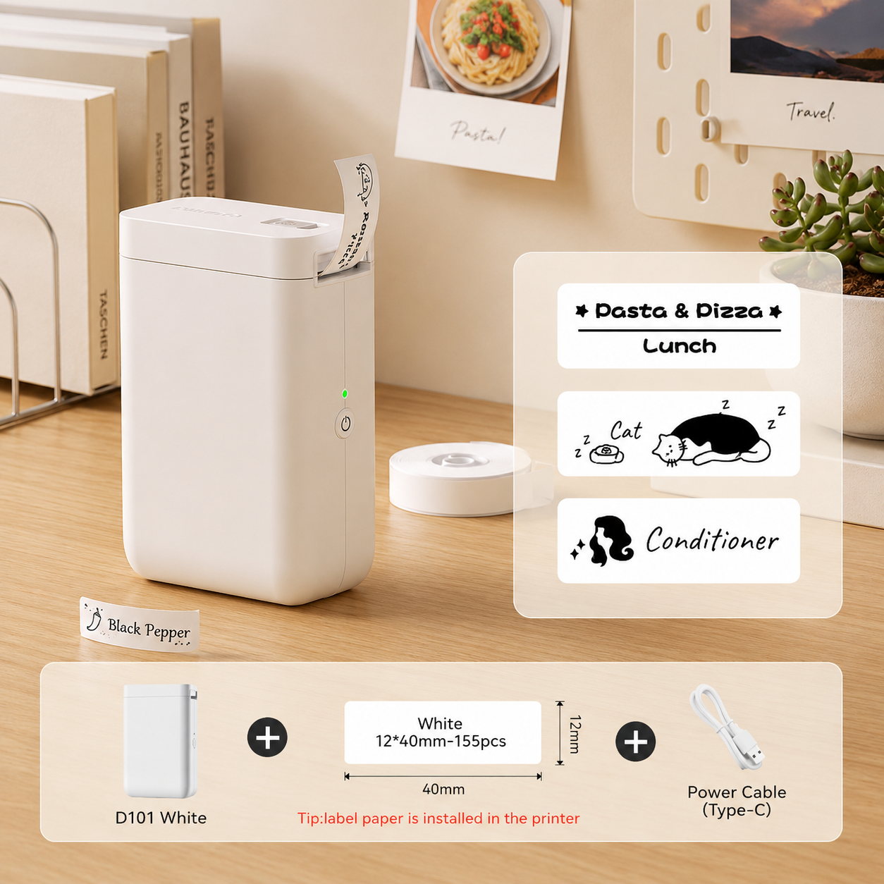NIIMBOT D101 Portable Bluetooth Thermal Label Printer Label Maker 1- Inch for Phone Pad Easy to Use Office Home Organization