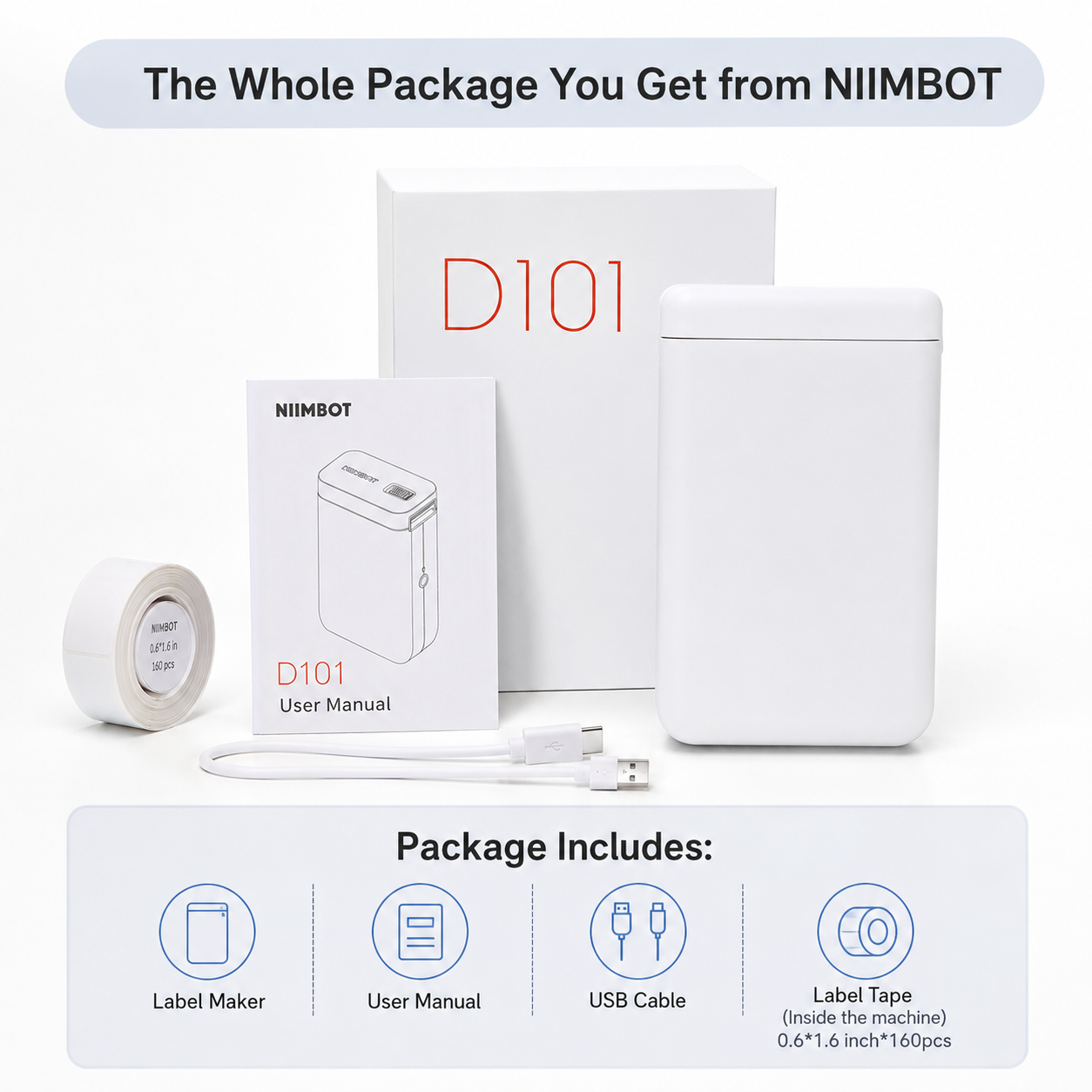 NIIMBOT D101 Portable Bluetooth Thermal Label Printer Label Maker 1- Inch for Phone Pad Easy to Use Office Home Organization
