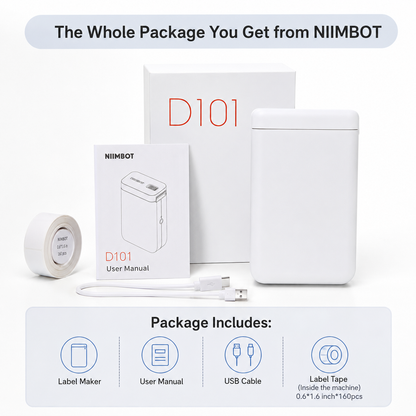 NIIMBOT D101 Portable Bluetooth Thermal Label Printer Label Maker 1- Inch for Phone Pad Easy to Use Office Home Organization