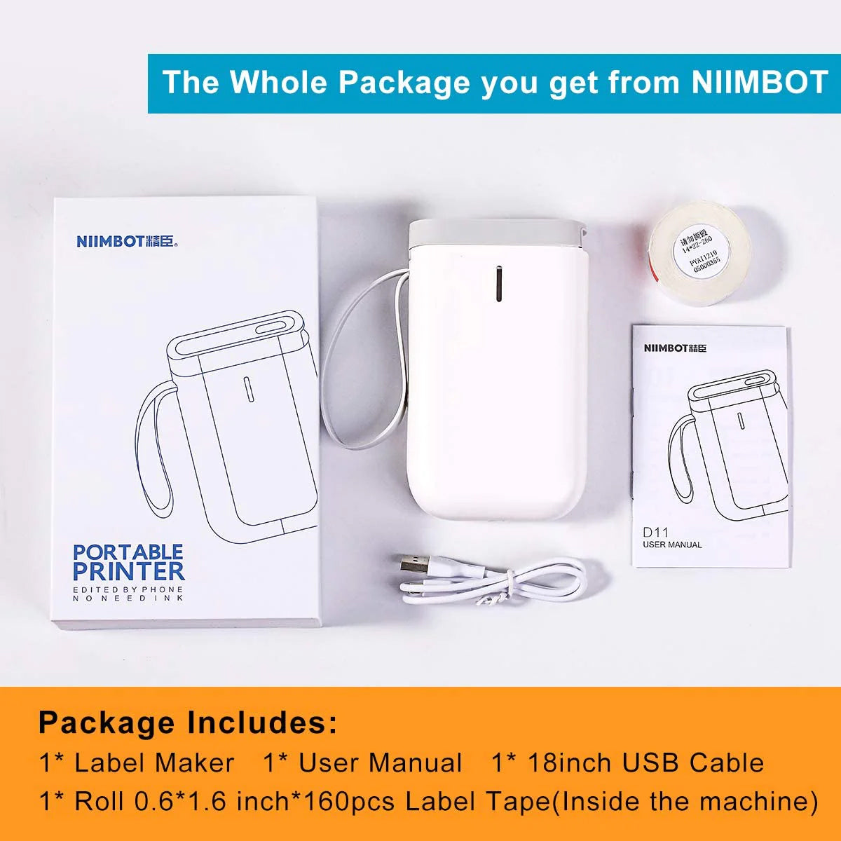 NiiMbot D11 2020 Protable Wireless Connection Label Printer Tape