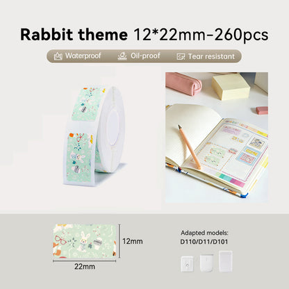 NiiMbot D11/D101/D110 Round 12*22mm 260Pcs Rabbit theme Label Paper