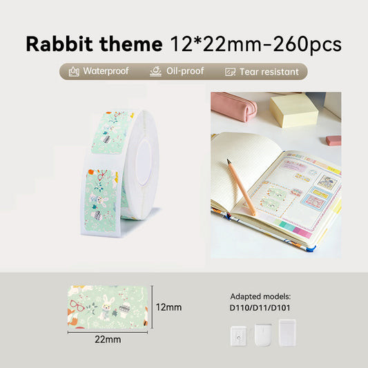 NIIMBOT D11/D101/D110 12*22mm 260Pcs Label Paper Rabbit Theme