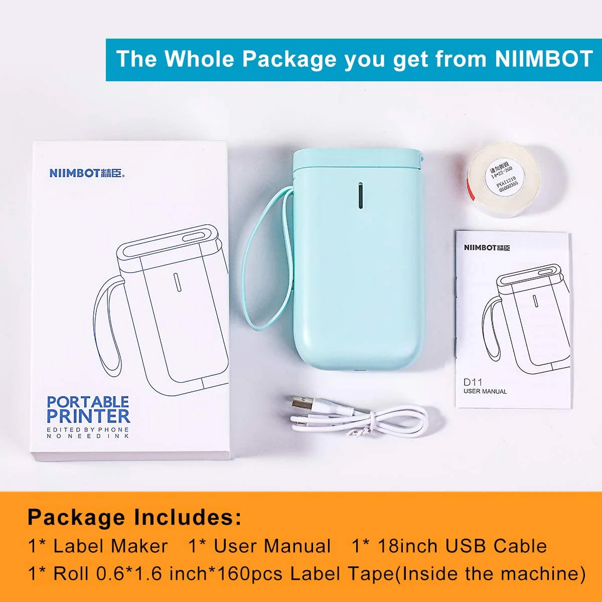 NiiMbot D11 2020 Protable Wireless Connection Label Printer Tape