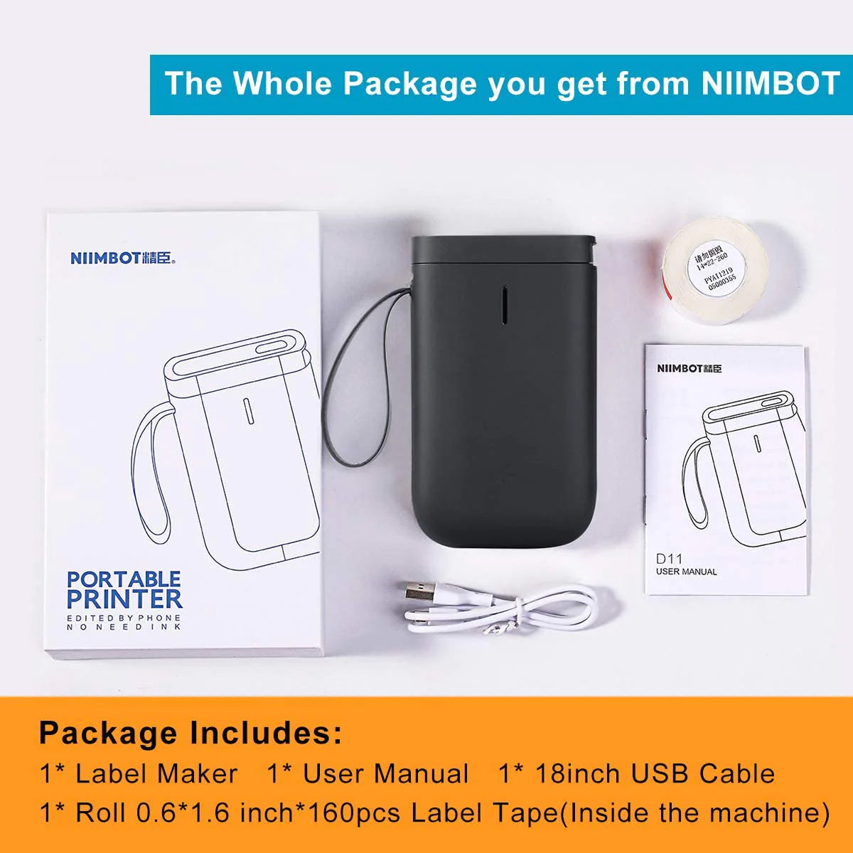 NiiMbot D11 2020 Protable Wireless Connection Label Printer Tape