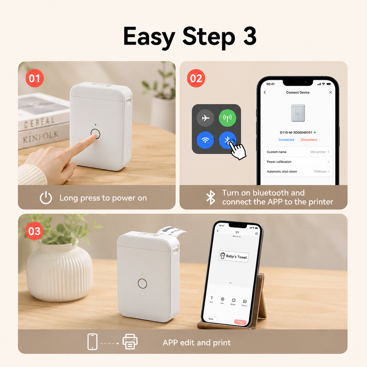 NIIMBOT D110_M Mini Upgraded Version Portable Bluetooth Thermal Label Printer Label Maker for Kitchen & Fridge Food Prep, Student & Study Organization