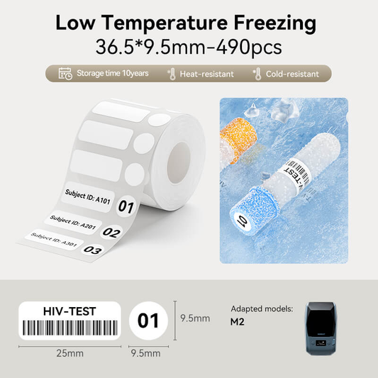 Niimbot M2/M3 36.5*9.5mm 490Pcs Low Temperature Freezing Thermal Transfer Label For Lab