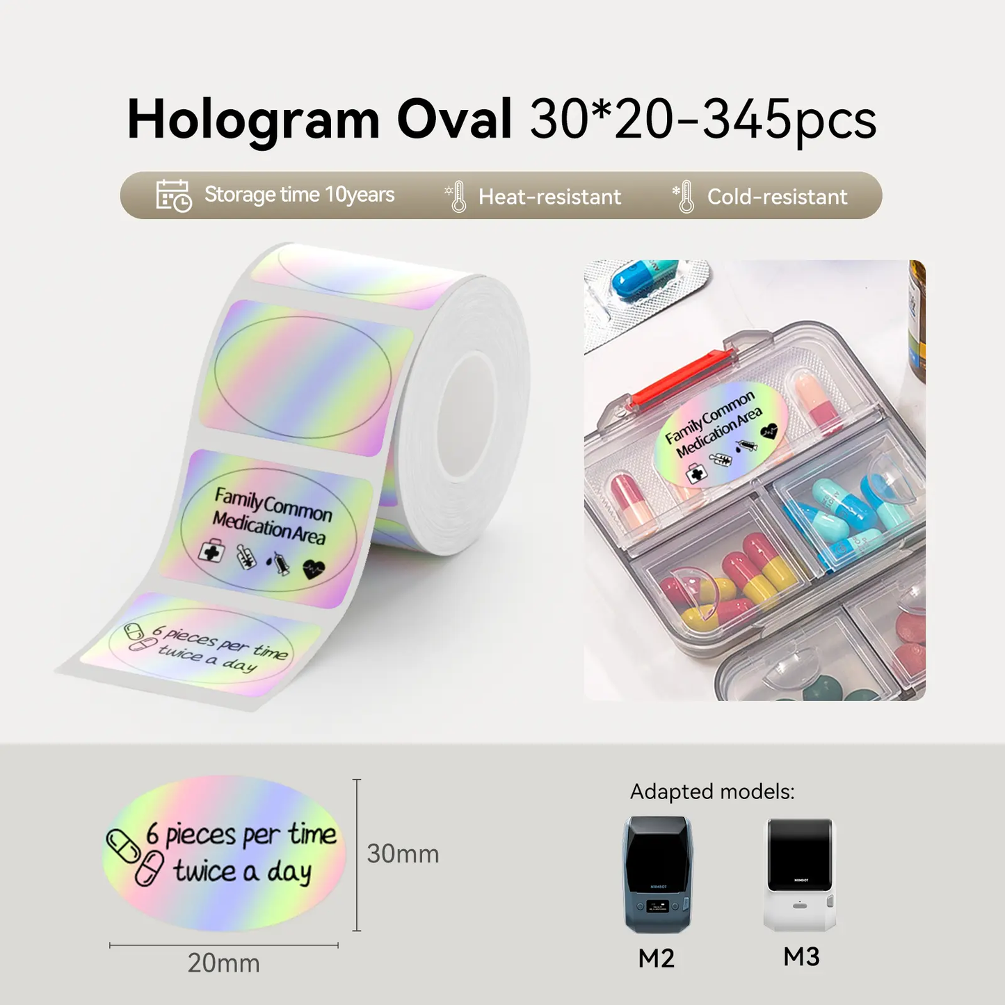 Niimbot M2_H/M3 30*20mm 345pcs Hologram Oval Thermal Transfer Labels