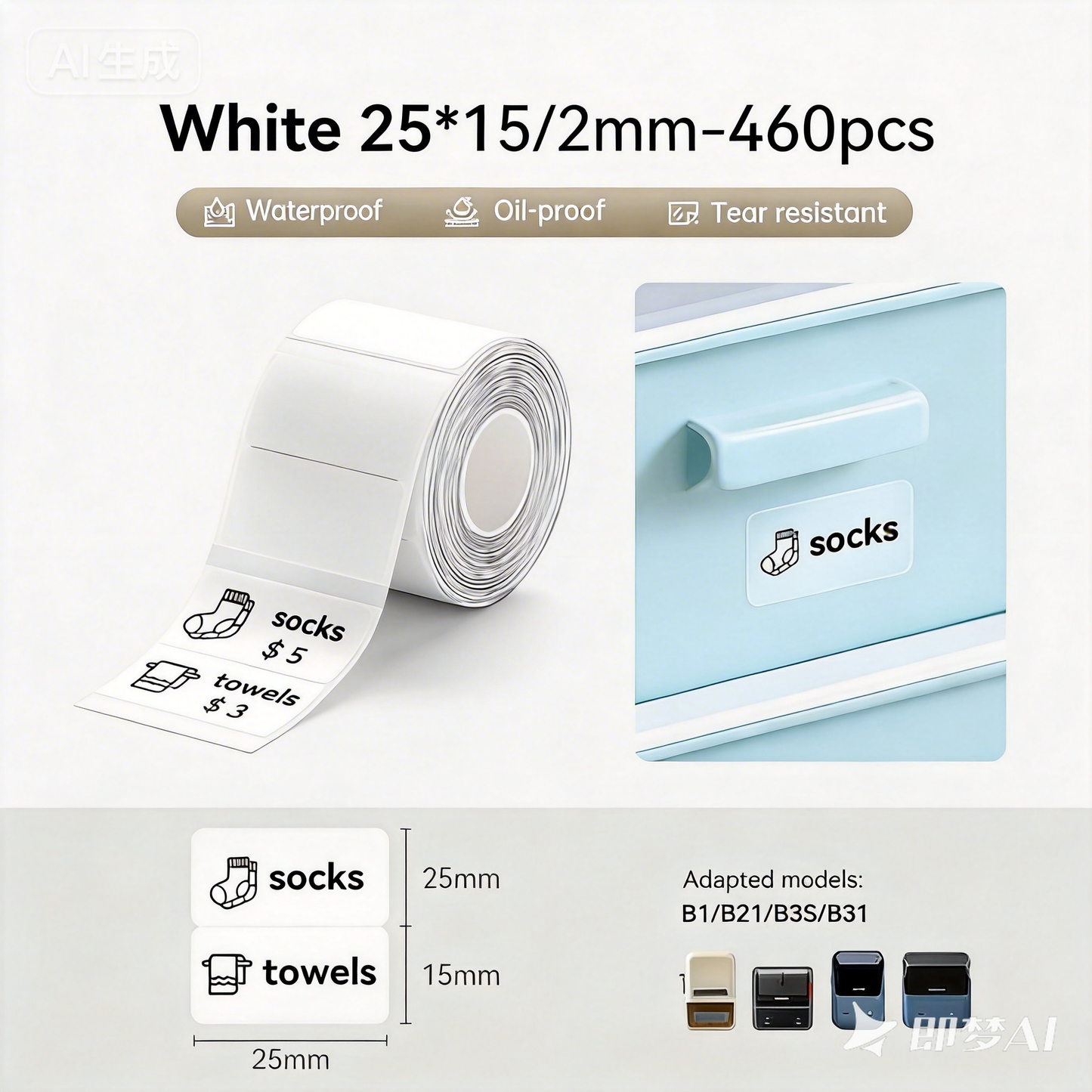 Niimbot B21/B3S/B1/B31 25*15/2mm 460Pcs White Thermal Label