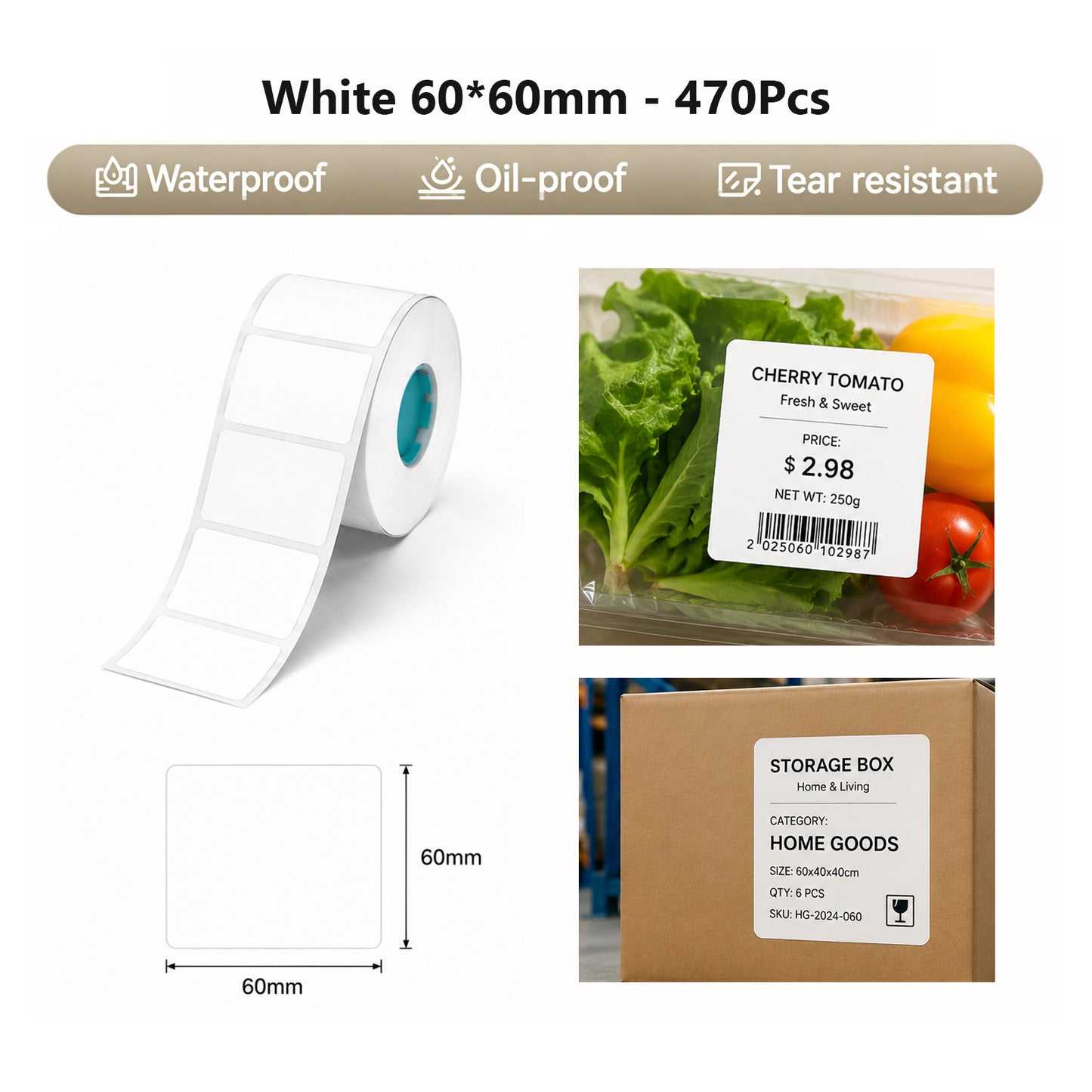 Niimbot K2/K3 60*60mm 470Pcs White Thermal Label