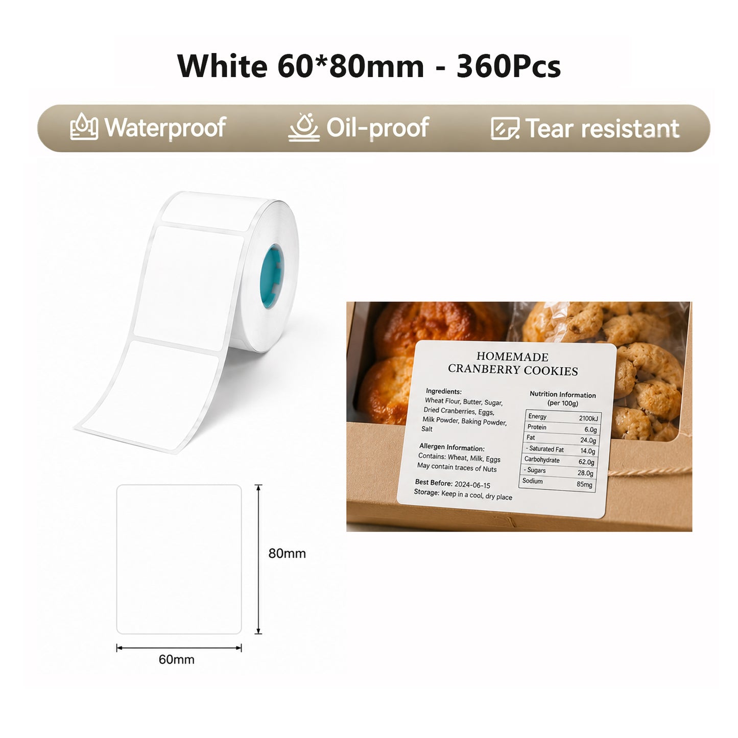 Niimbot K2/K3 60*80mm 360Pcs White Thermal Label