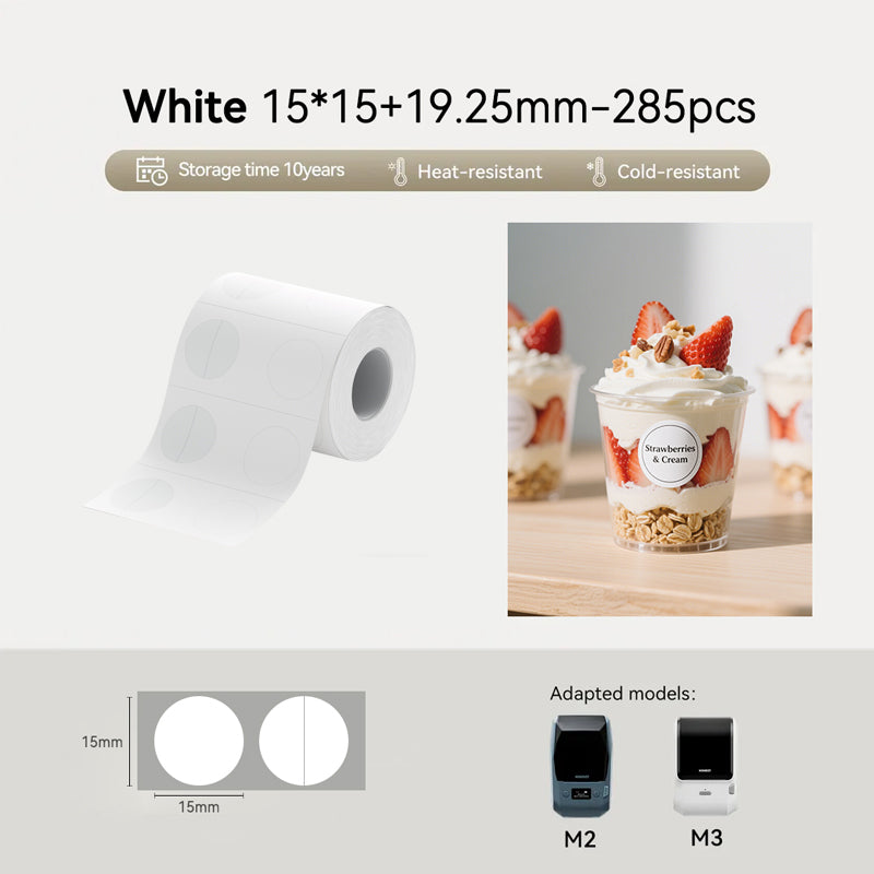 Niimbot M2/M3 15*15+19.25mm 285Pcs Round White Thermal Transfer Labels