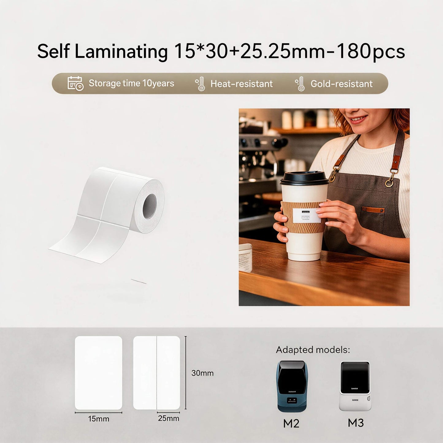 Niimbot M2_H/M3 15*30+25.25mm 180Pcs Self-laminated White Thermal Transfer Labels