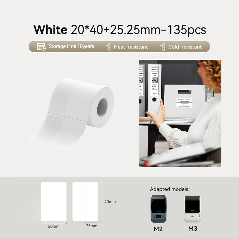 Niimbot M2/M3 20*40+25.25mm 135Pcs White Thermal Transfer Labels