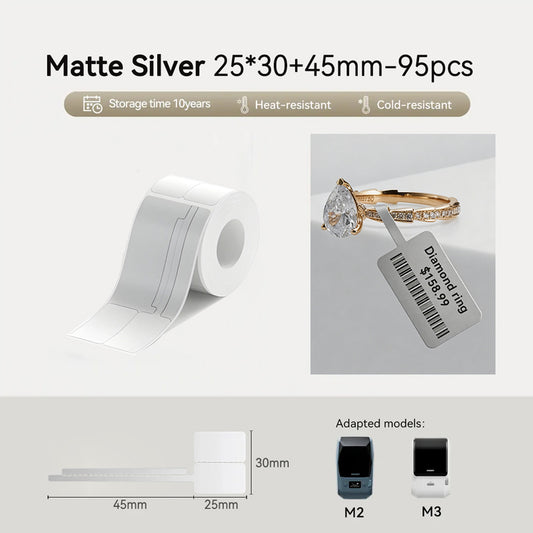 Niimbot M2/M3 25*30+45mm 95Pcs Thermal Transfer Labels Matte Silver Jewelry