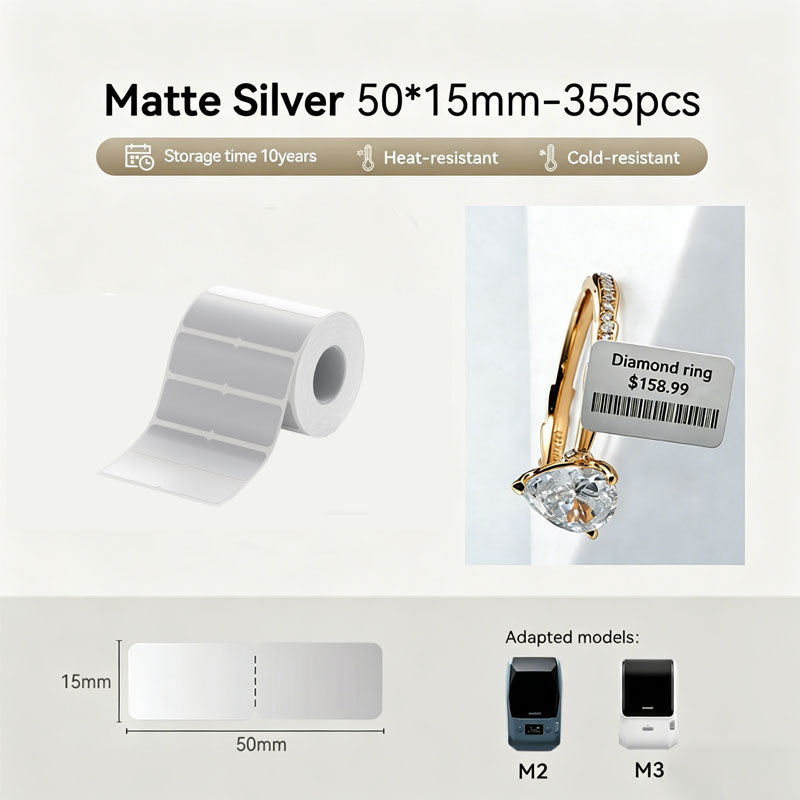 Niimbot M2_H/M3 50*15mm 355Pcs Thermal Transfer Label Matte Silver Jewelry