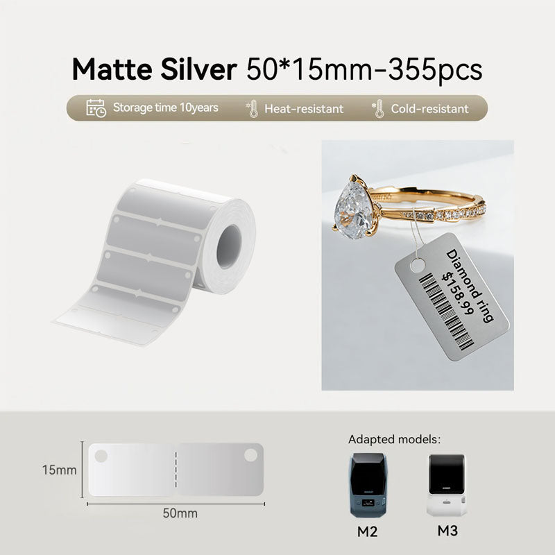 Niimbot M2_H/M3 50*15mm 355Pcs Thermal Transfer Label Matte Silver Jewelry with Hole